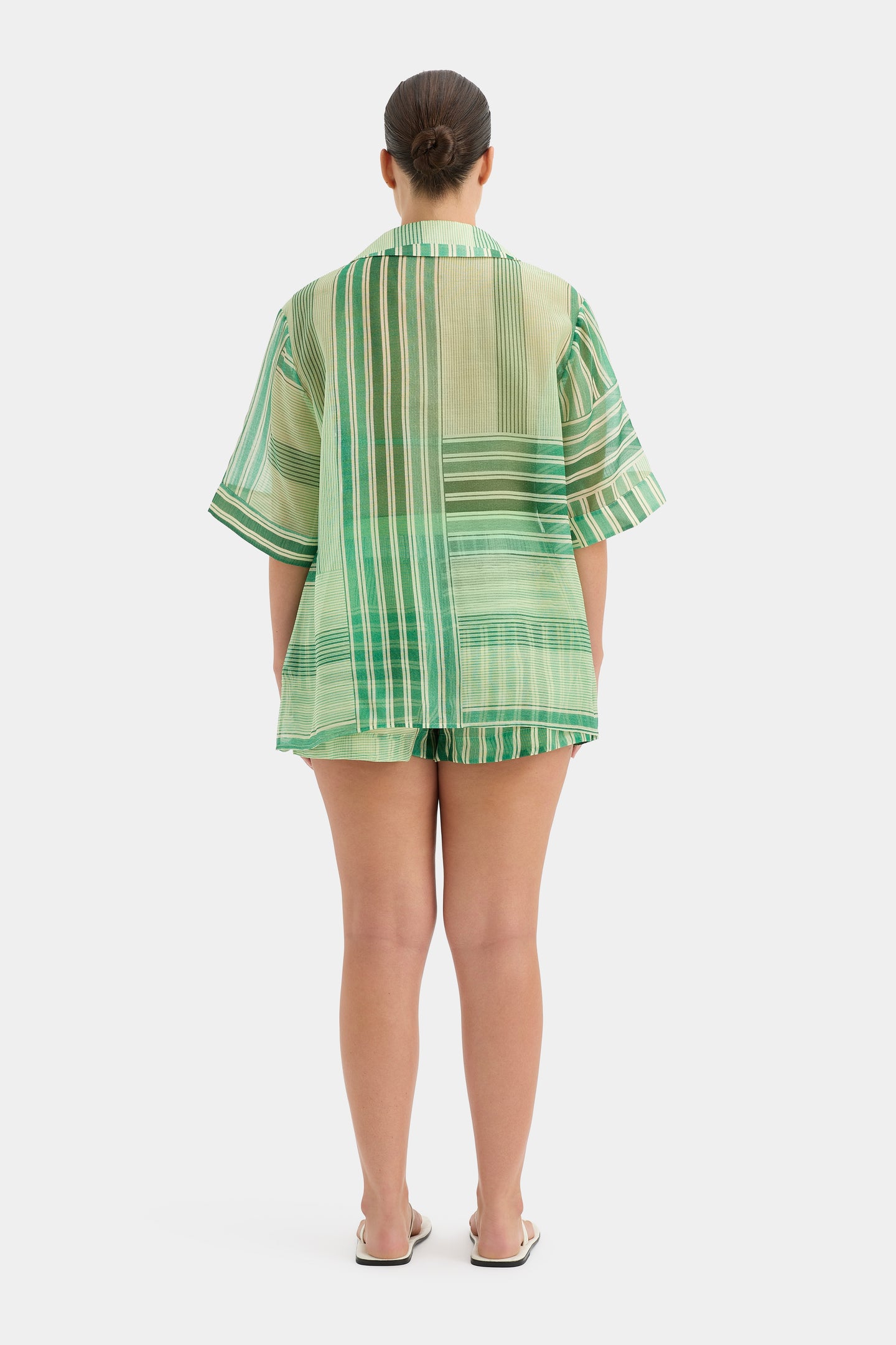 SIR the label Marisol Corded Short GREEN PATCHWORK STRIPE