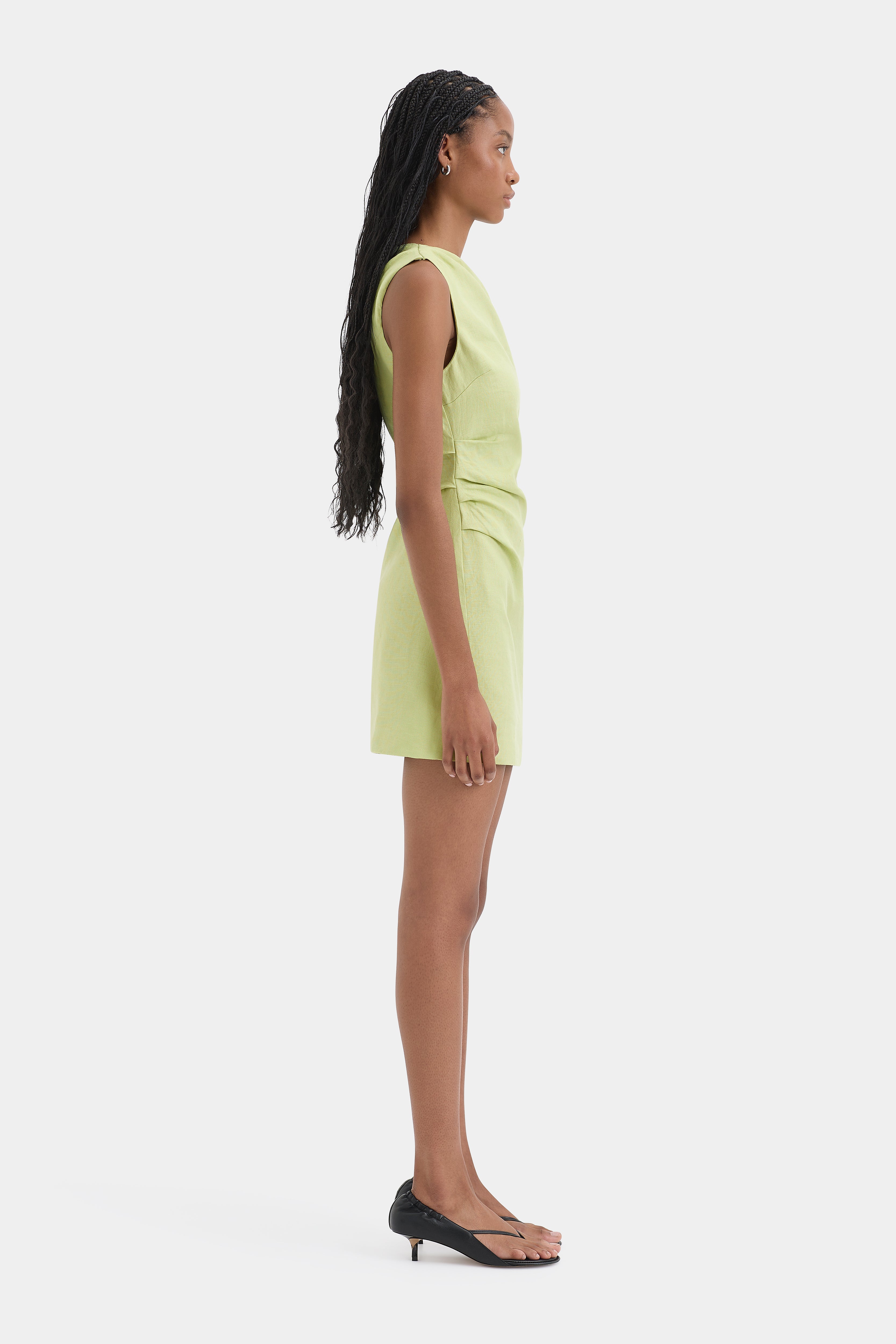 Favi Twist Mini Dress | Light Sage Midweight Natural Linen