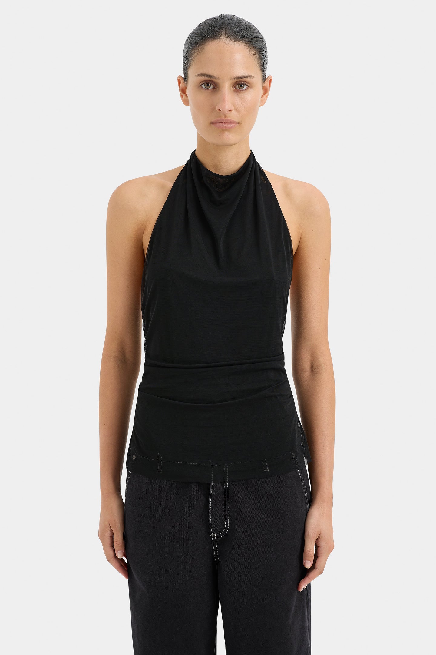 SIR the label Jacques Mesh Halter Top Black
