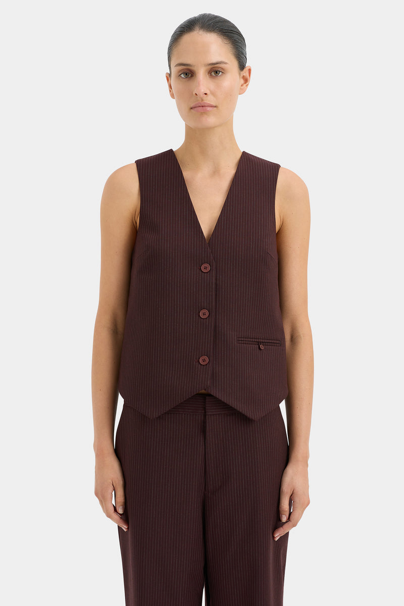 SIR the label Guillaume Vest Plum Pinstripe