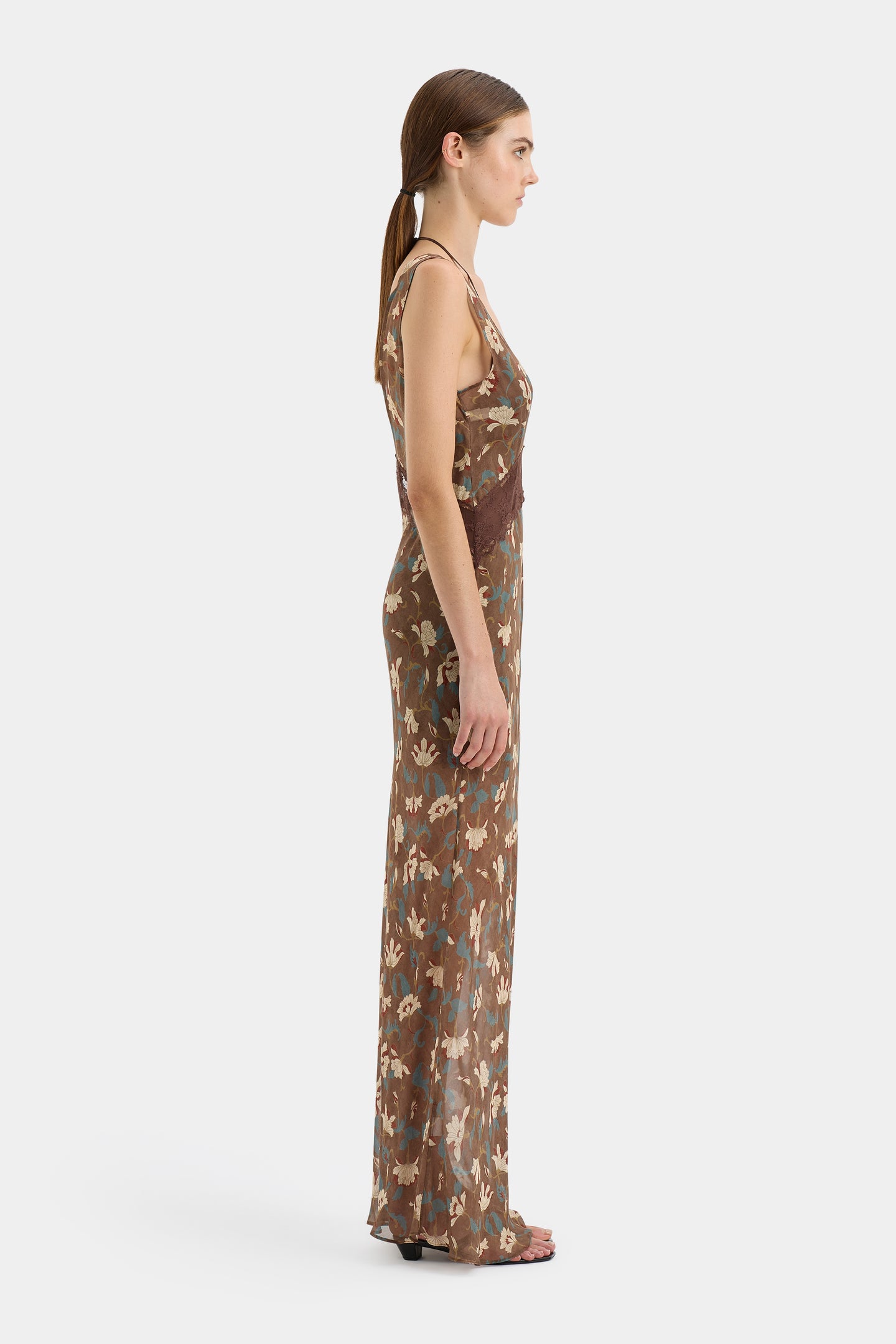 SIR the label Avellino Lace Layered Dress CHOCOLATE FIORE PRINT