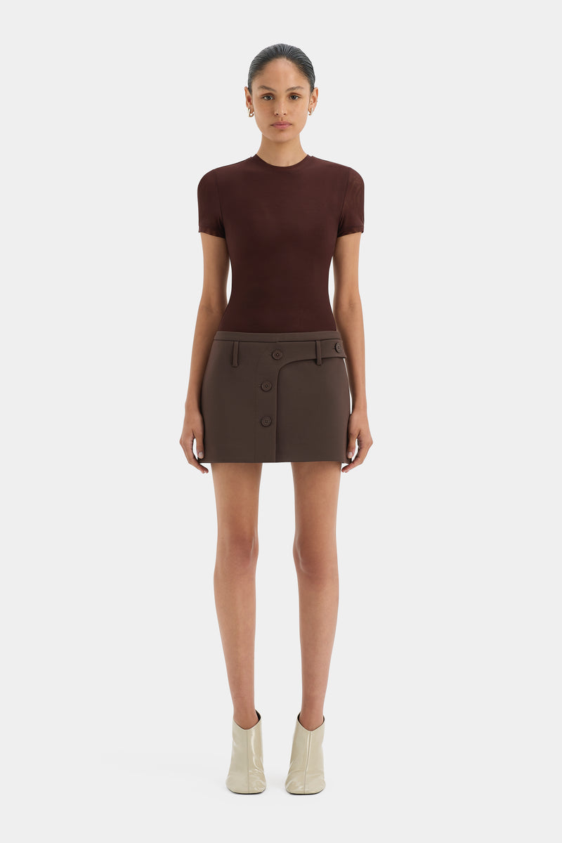 SIR the label Sandrine Button Mini Skirt CHOCOLATE