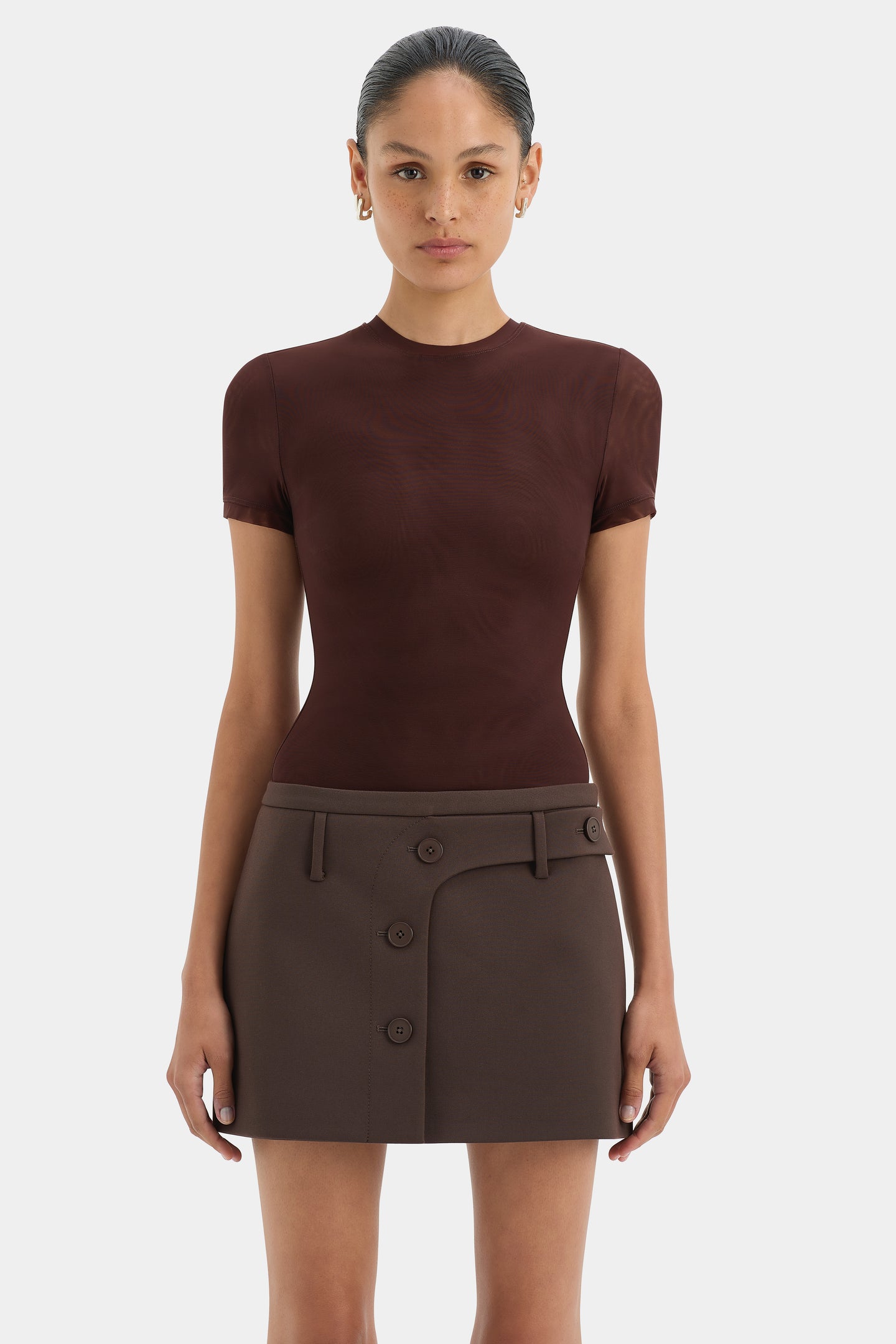 SIR the label Sandrine Button Mini Skirt CHOCOLATE