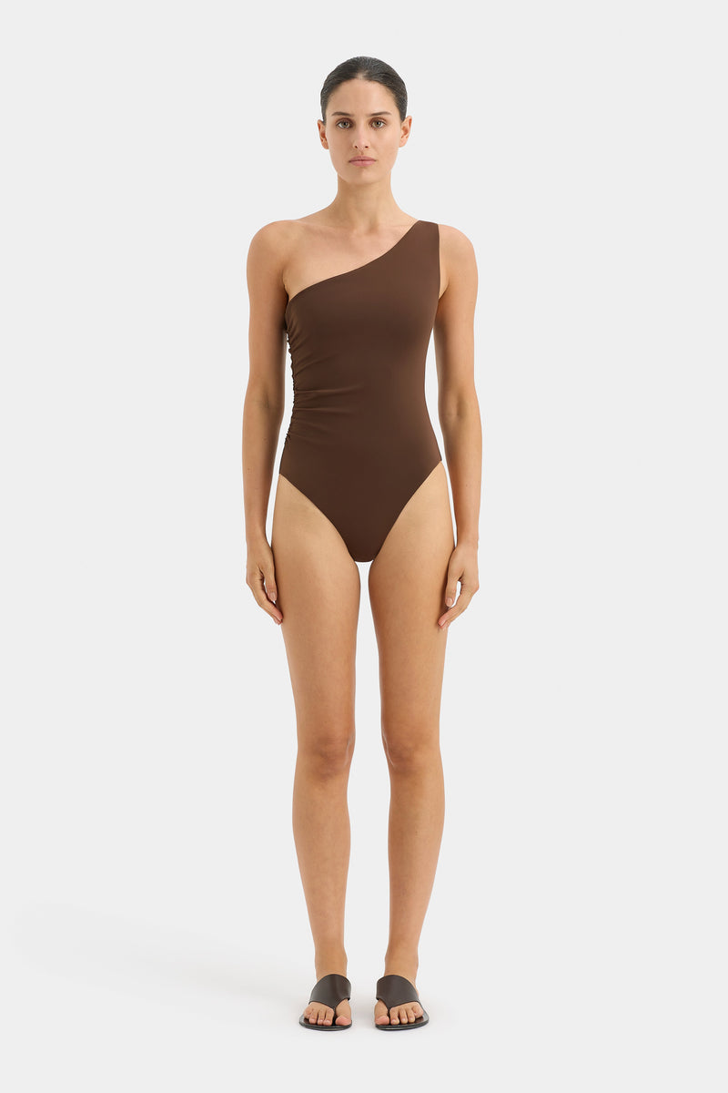 SIR the label Jeanne One Shoulder One Piece CHOCOLATE