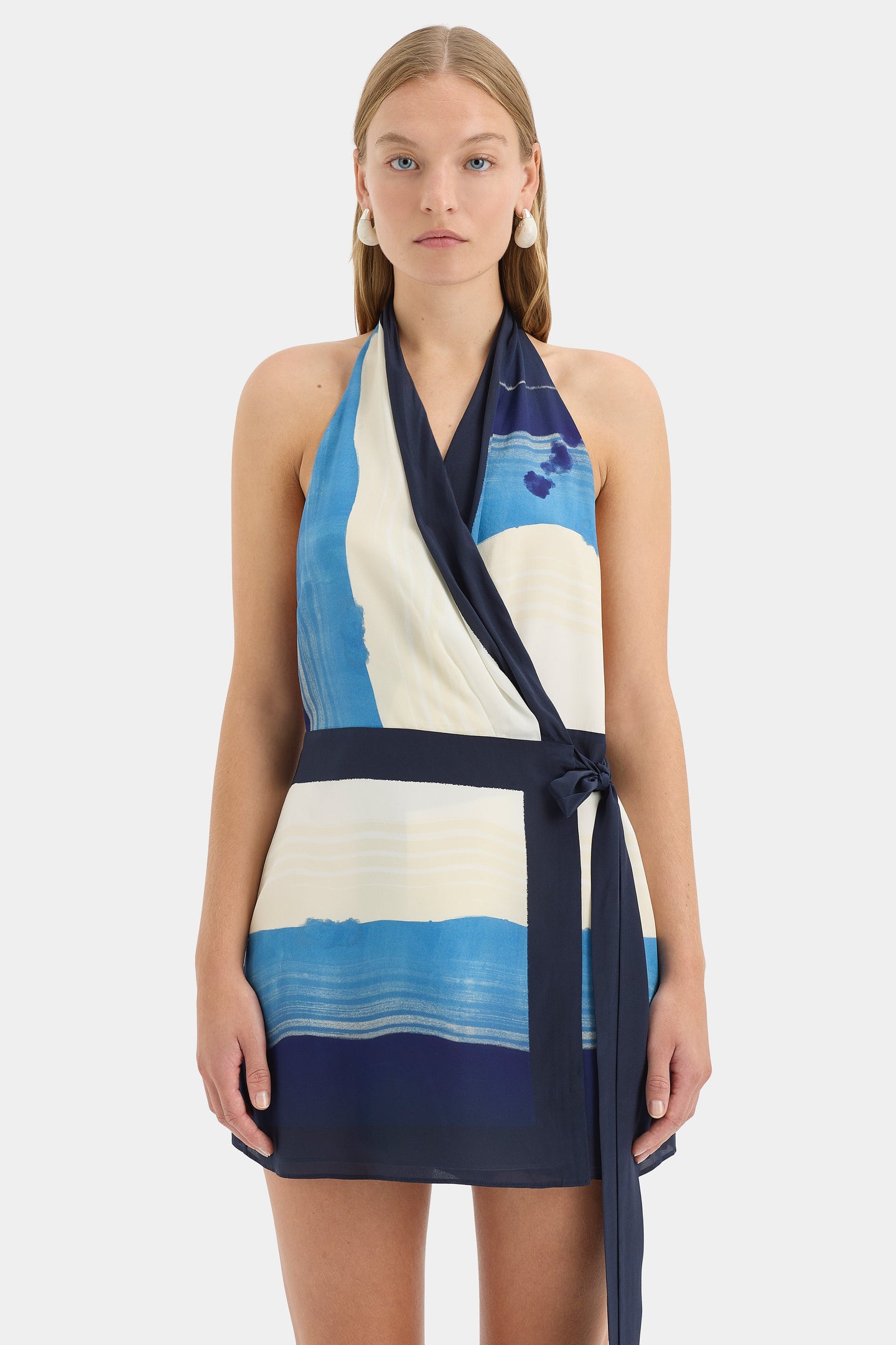 SIR the label Mariner Wrap Halter Mini Dress SHORELINE STRIPE