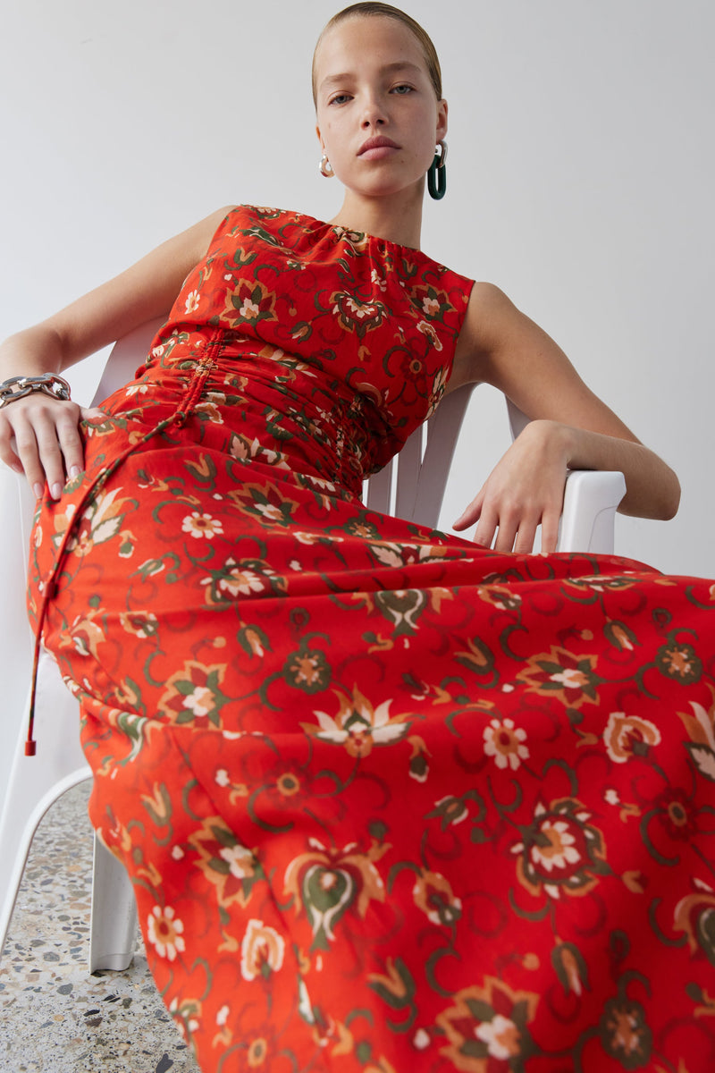 SIR the label Reyes Ruched Midi Dress CACTUS FLOWER