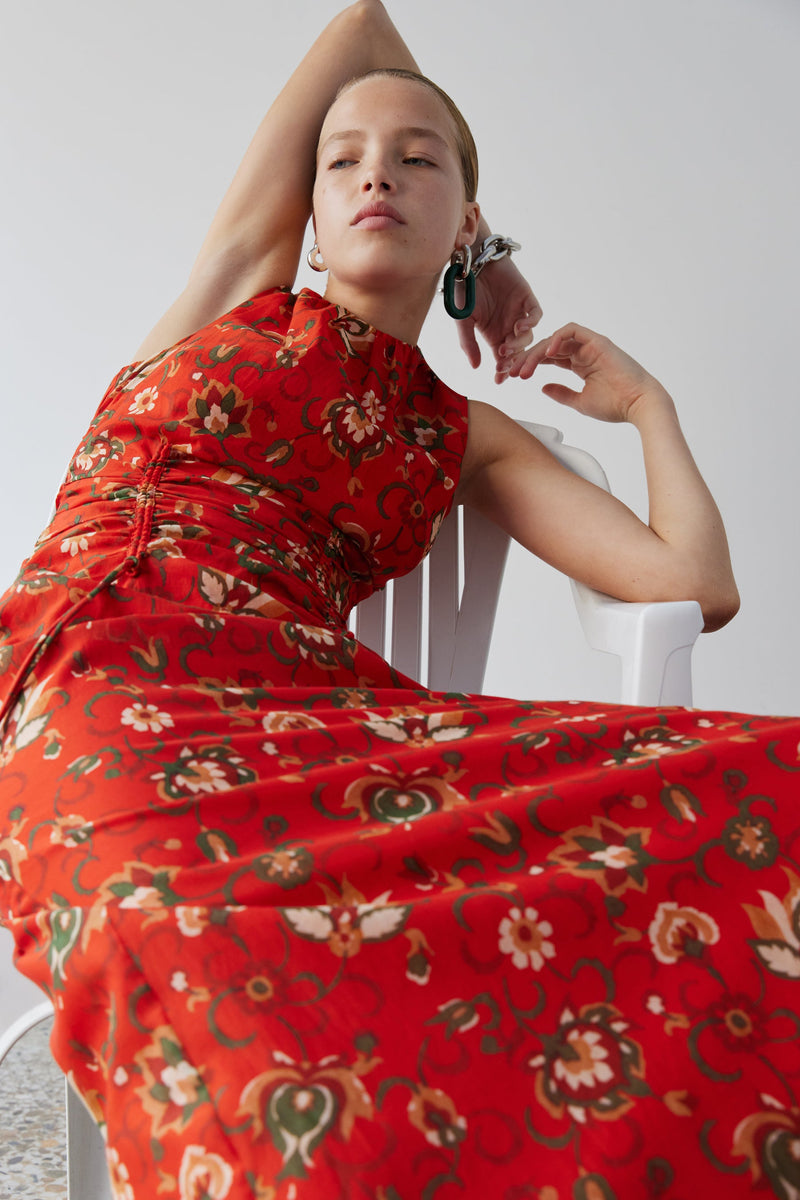 SIR the label Reyes Ruched Midi Dress CACTUS FLOWER