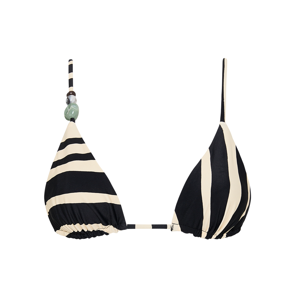 Linocut String Triangle Top | Black & Beige Ligne Print | SIR.