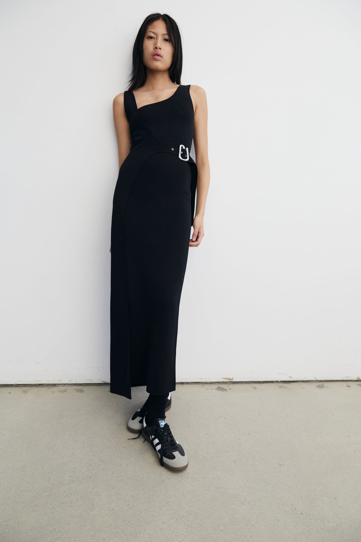 SIR the label Modernist Belted Midi Dress Noir
