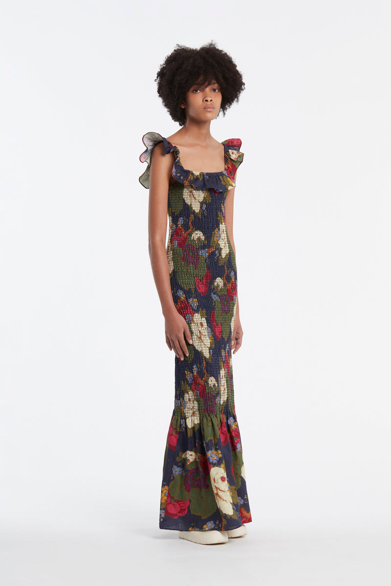 SIR the label Francesca Frill Shirred Dress GARCIA FLORAL PRINT