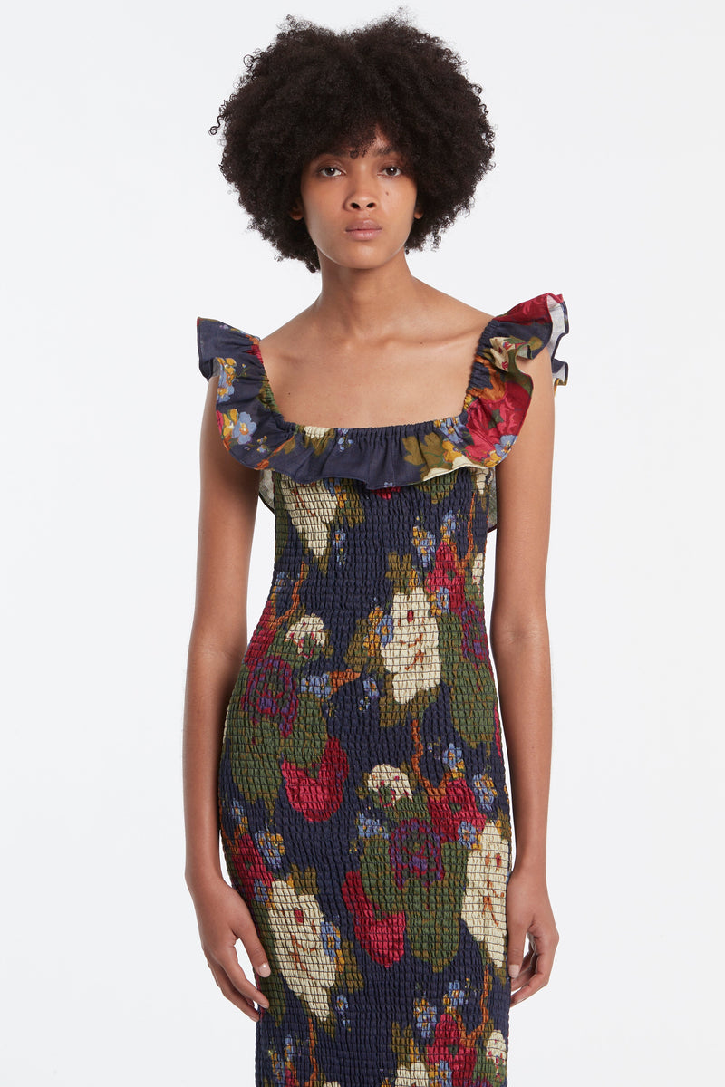 SIR the label Francesca Frill Shirred Dress GARCIA FLORAL PRINT