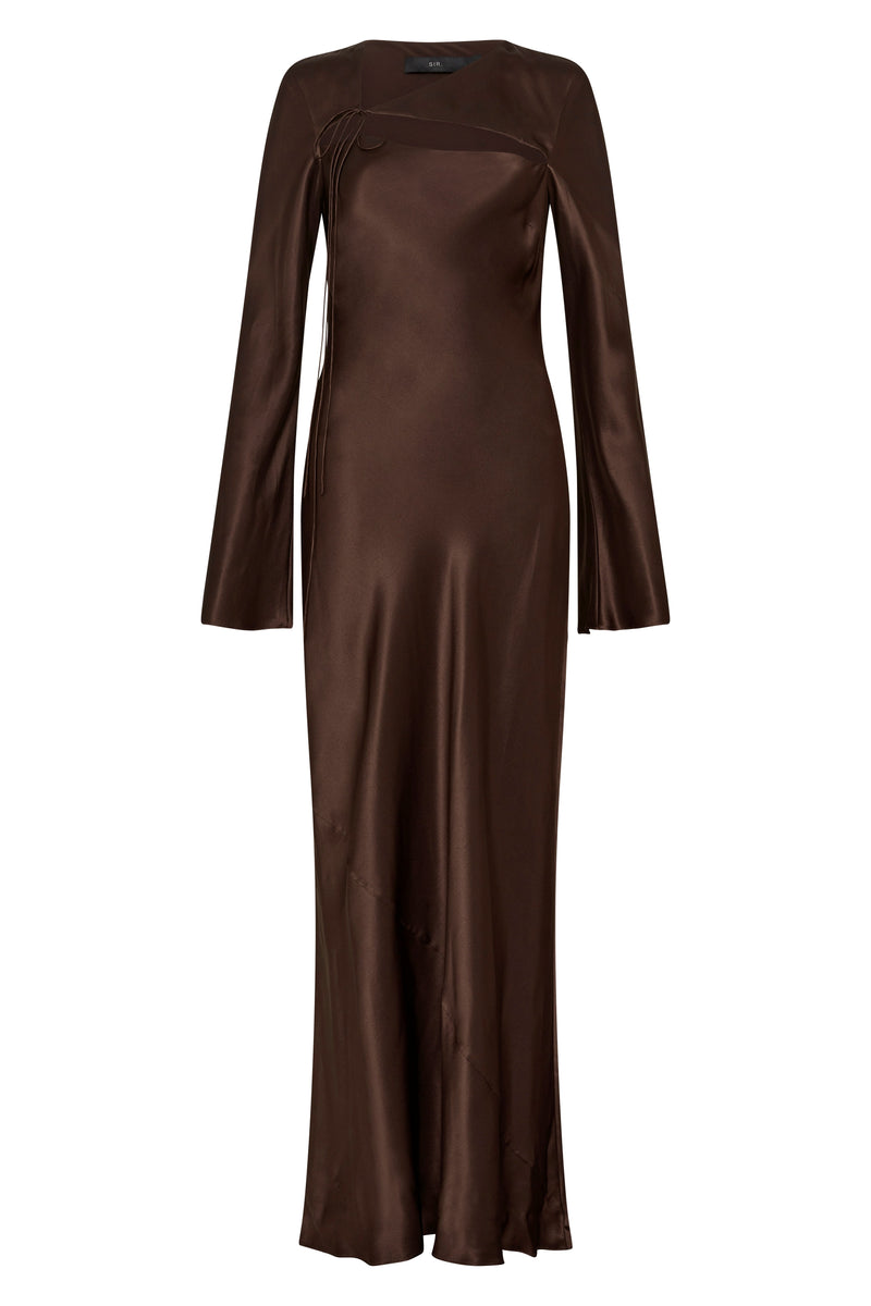SIR the label Selita Long Sleeve Midi Dress CHOCOLATE