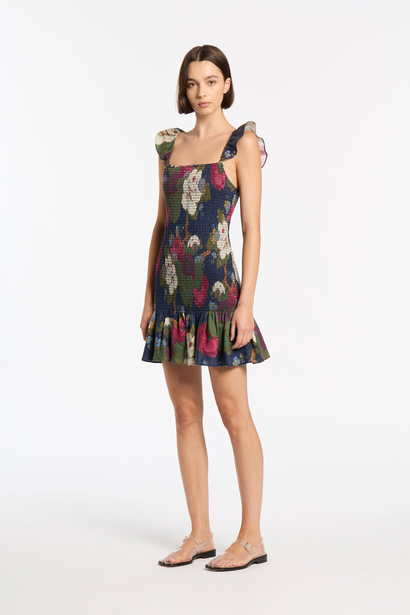 SIR the label Francesca Shirred Mini Dress GARCIA FLORAL PRINT