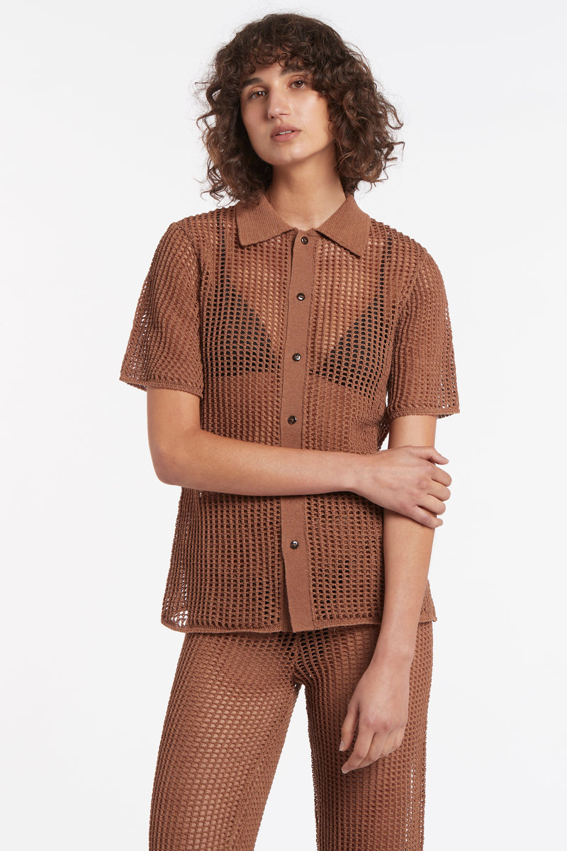 SIR the label Dulcie Polo Shirt CHOCOLAT