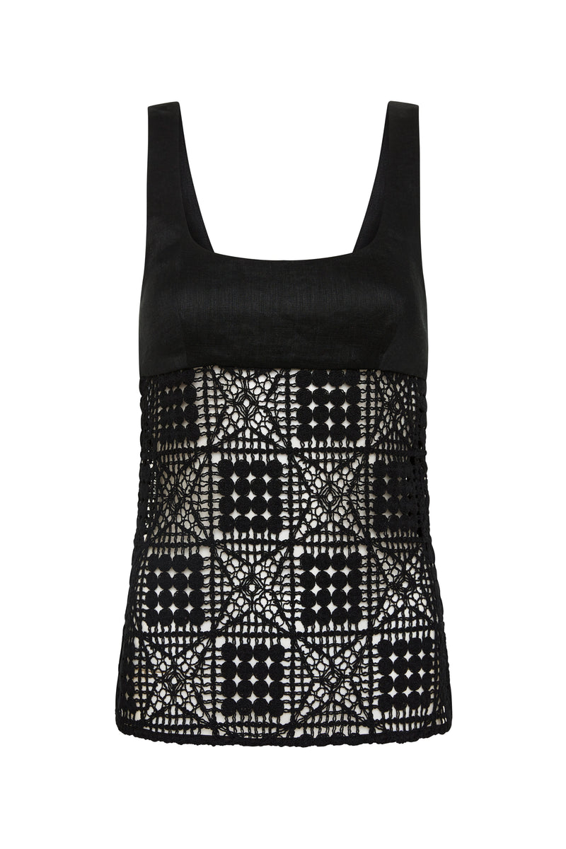 SIR the label Rayure Top Black Crochet
