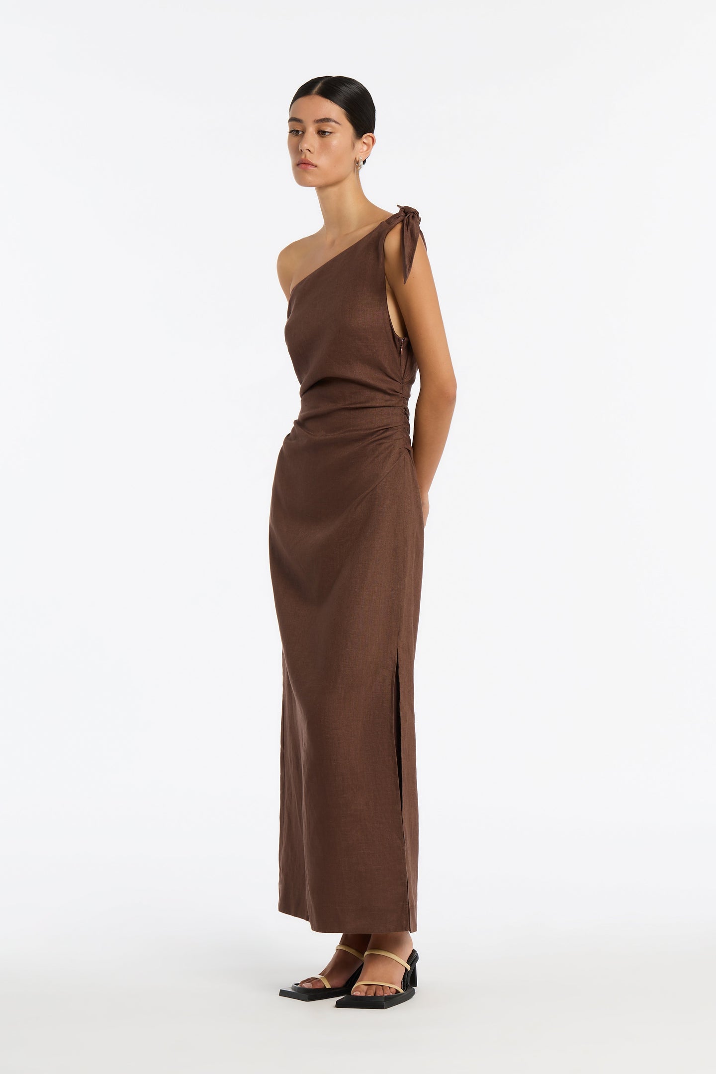 SIR the label Bettina Off Shoulder Dress CHOCOLATE