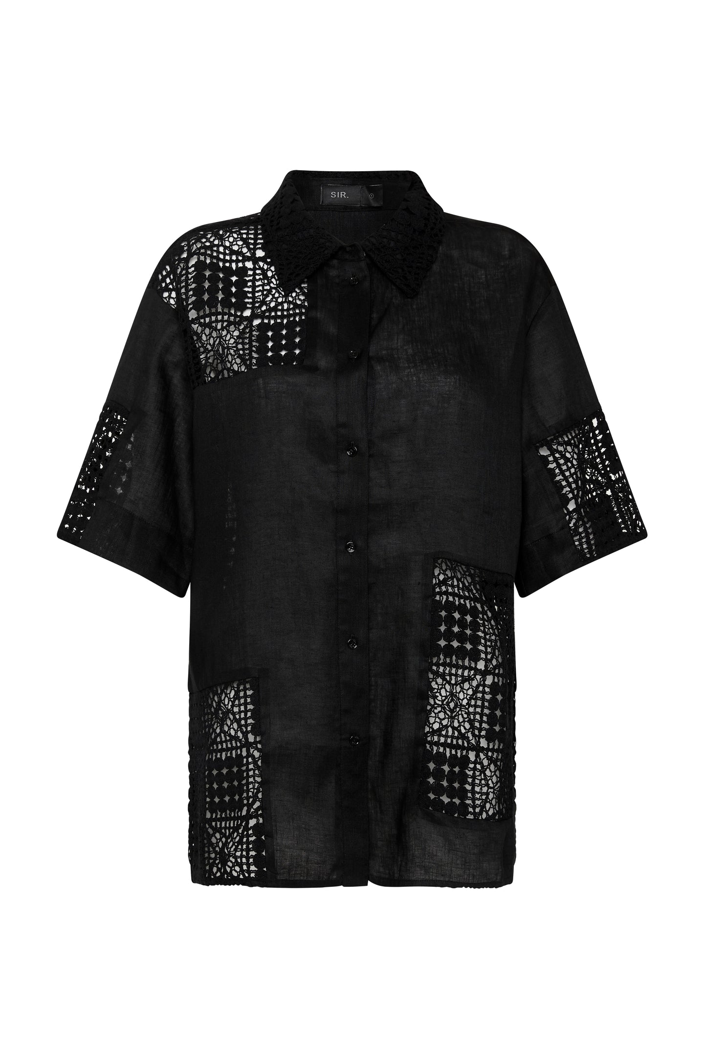 SIR the label Rayure Patchwork Shirt Black Crochet