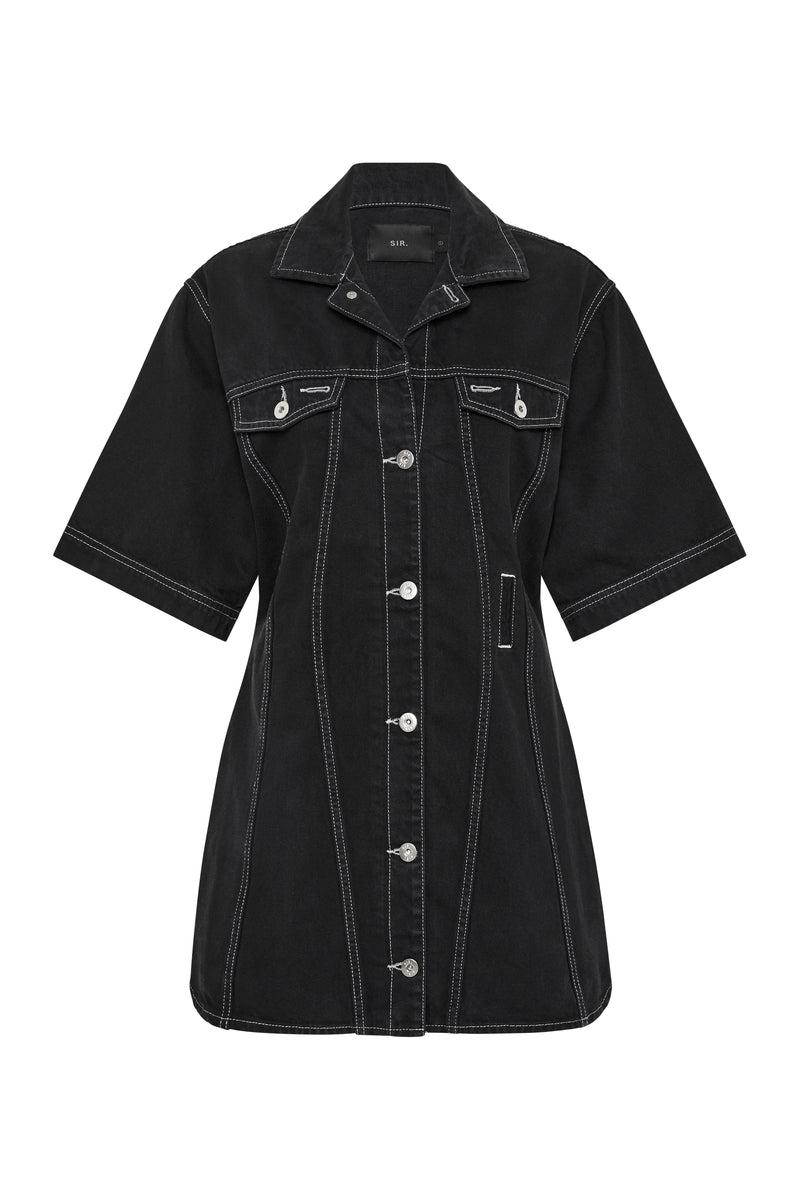 SIR the label Orlan Denim Shirt Dress Washed Black