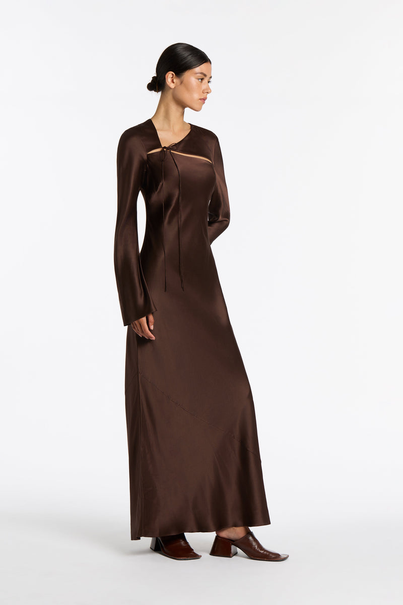 SIR the label Selita Long Sleeve Midi Dress CHOCOLATE