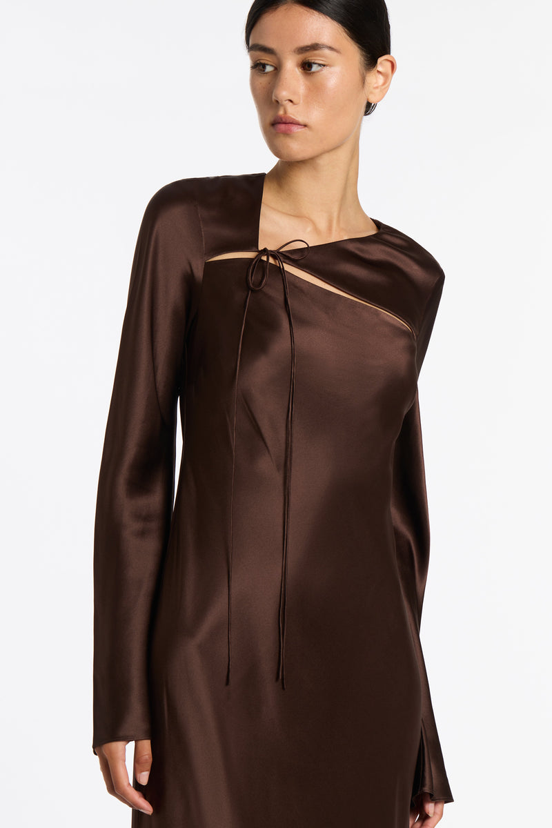 SIR the label Selita Long Sleeve Midi Dress CHOCOLATE