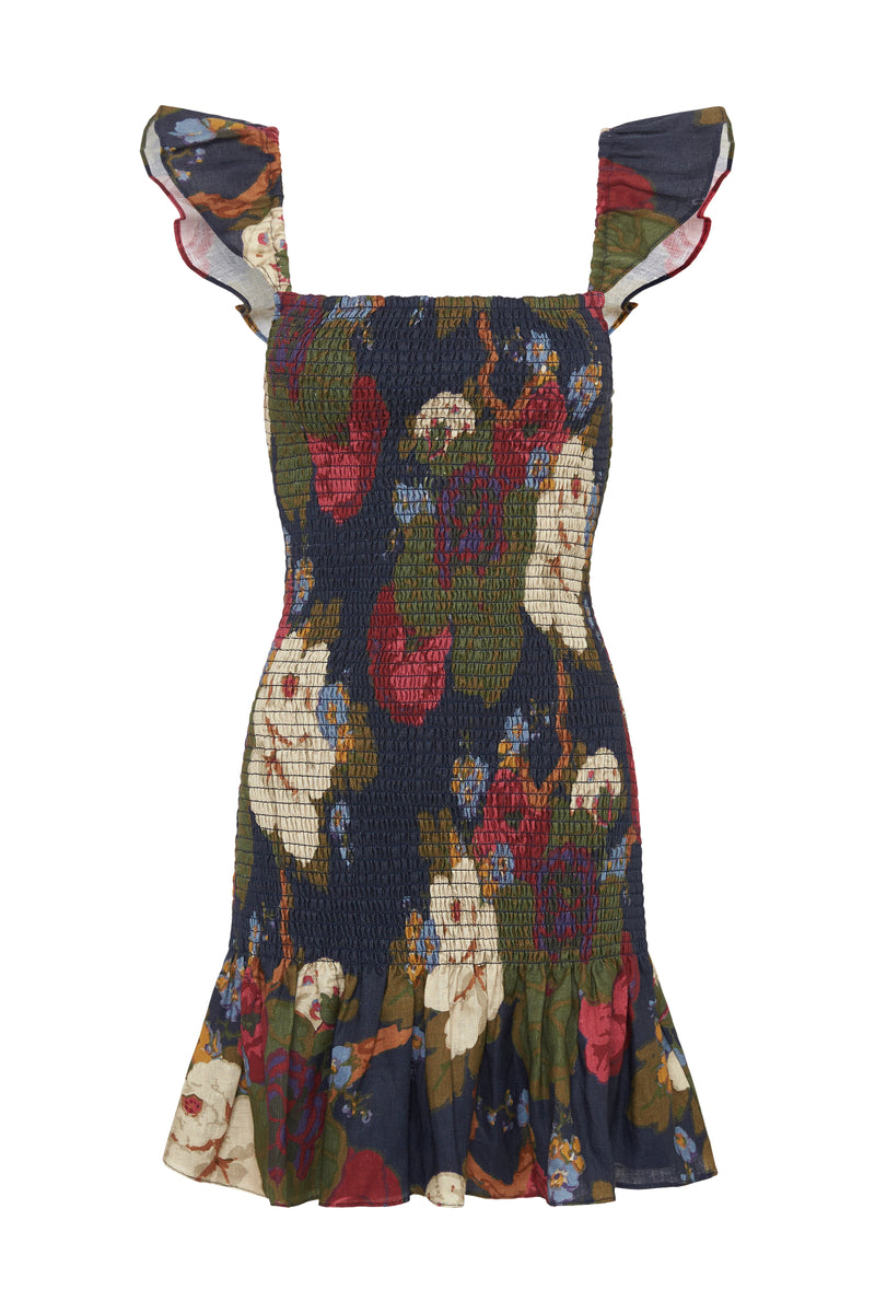 SIR the label Francesca Shirred Mini Dress GARCIA FLORAL PRINT