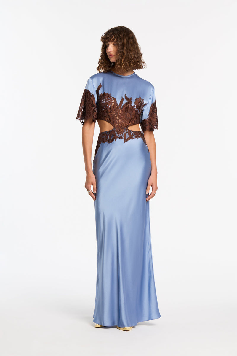 SIR the label Danseurs Lace Cut Out Gown Bleue