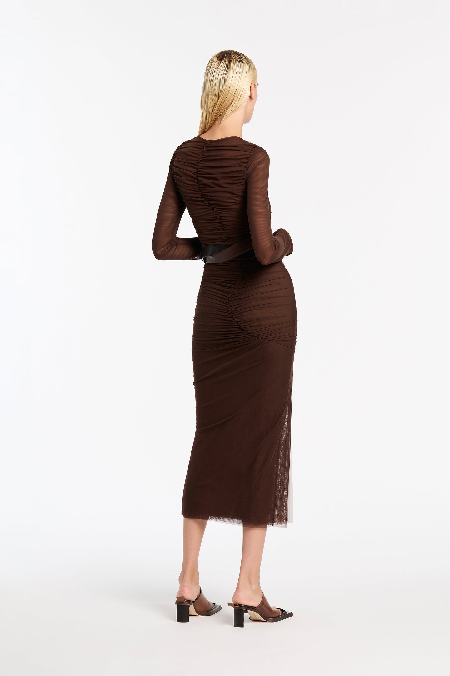 SIR the label Jacques Mesh Gathered Top Chocolate