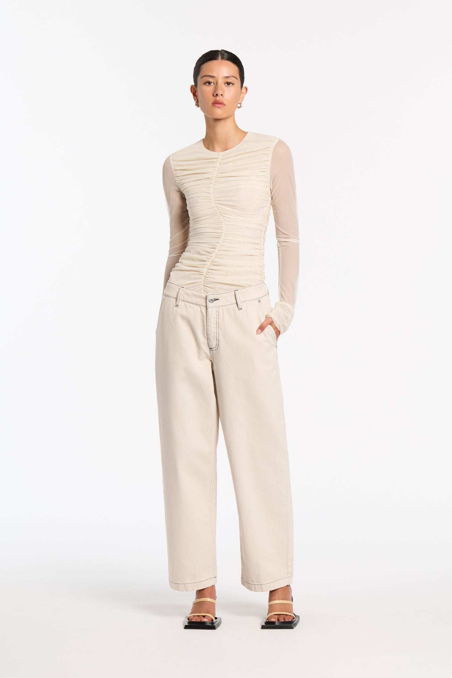 SIR the label Jacques Mesh Gathered Top Ecru
